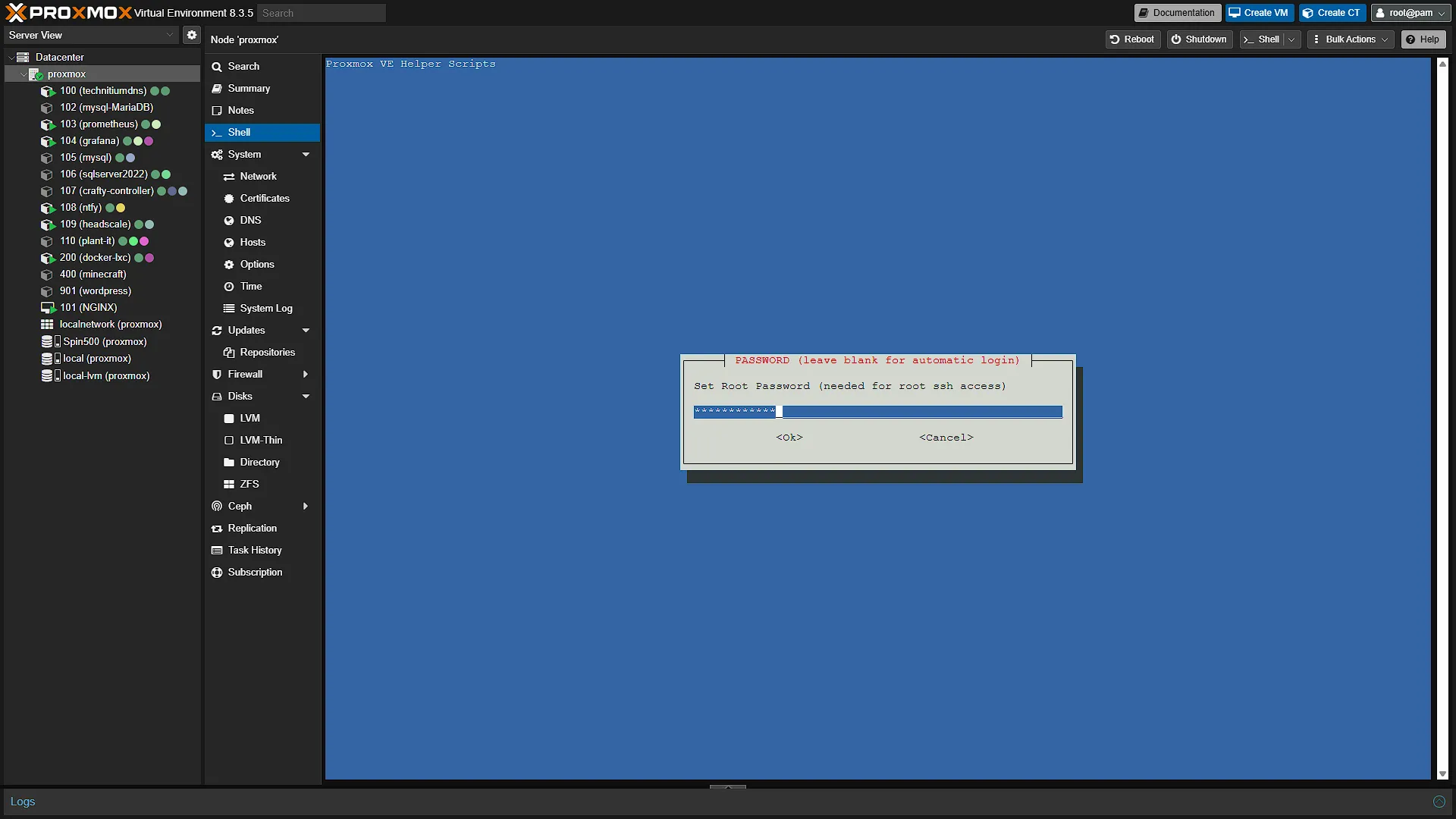 Install Docker LXC for Immich - 6 - Root Password