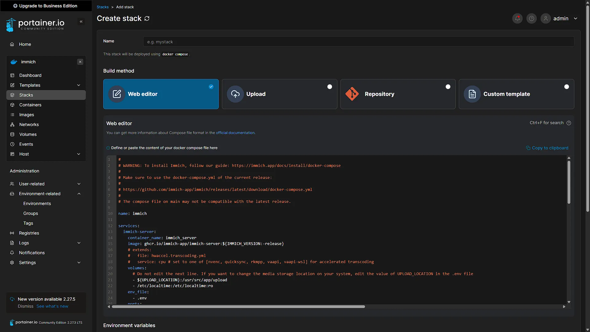 Install Immich - 2 - Docker Compose