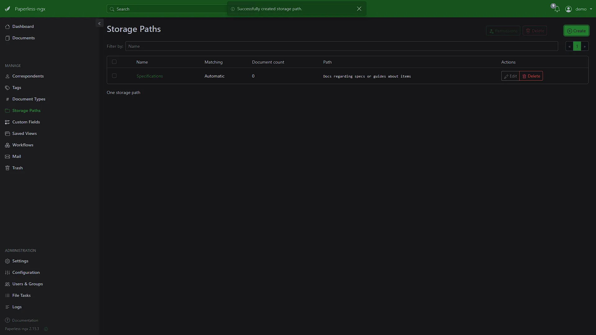 Paperless-ngx Screenshot - Storage Paths