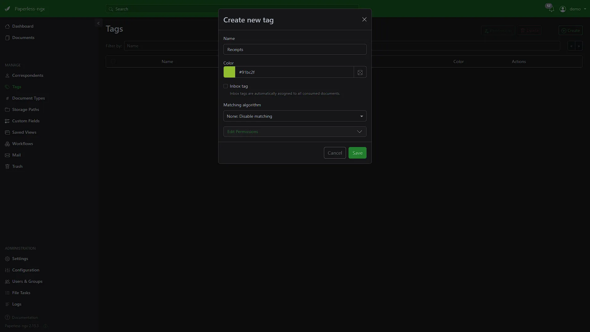 Paperless-ngx Screenshot - Tags