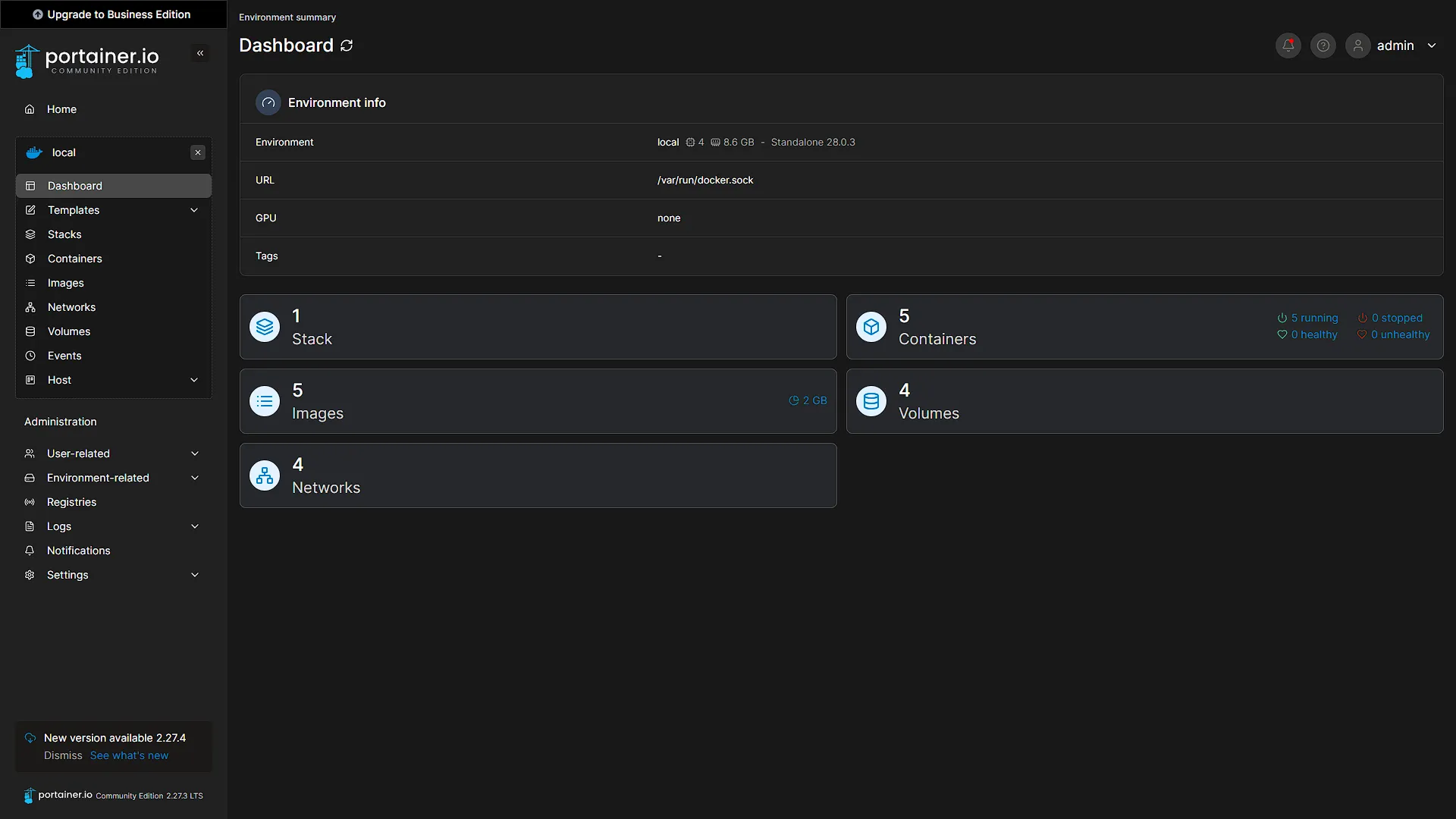 Plant-it Portainer Config - 1 - Dashboard