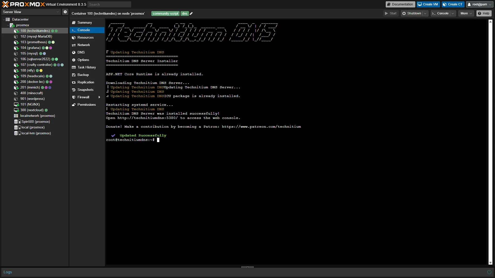 Update LXC Short Command Complete