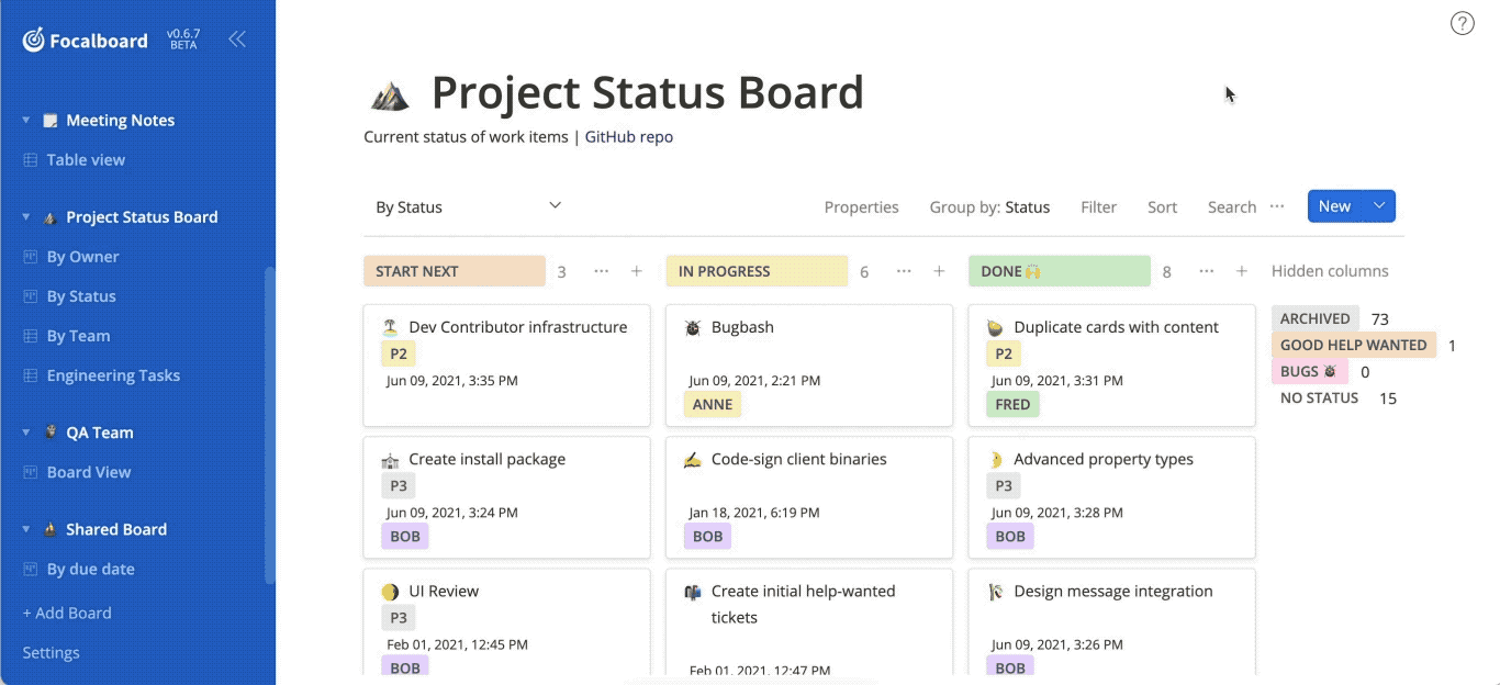 Focalboard Features