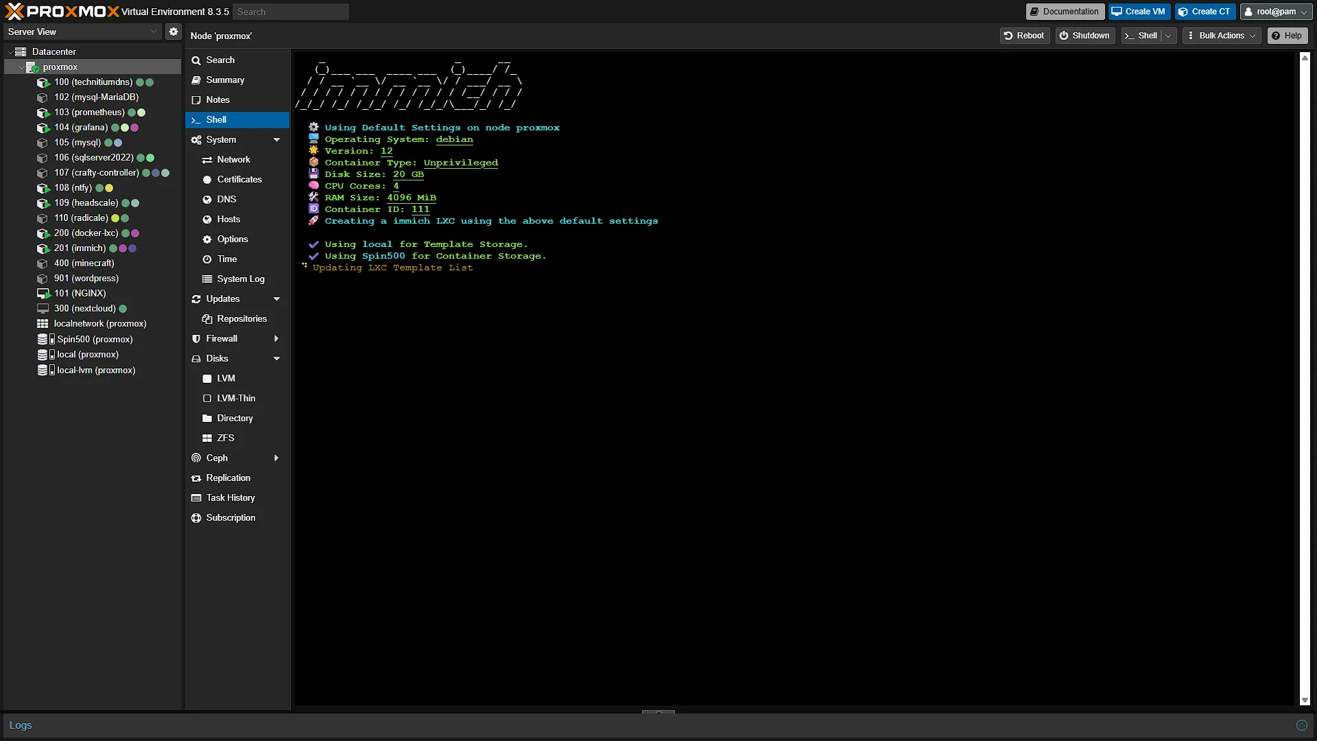 Install Immich LXC - 5 - Installing