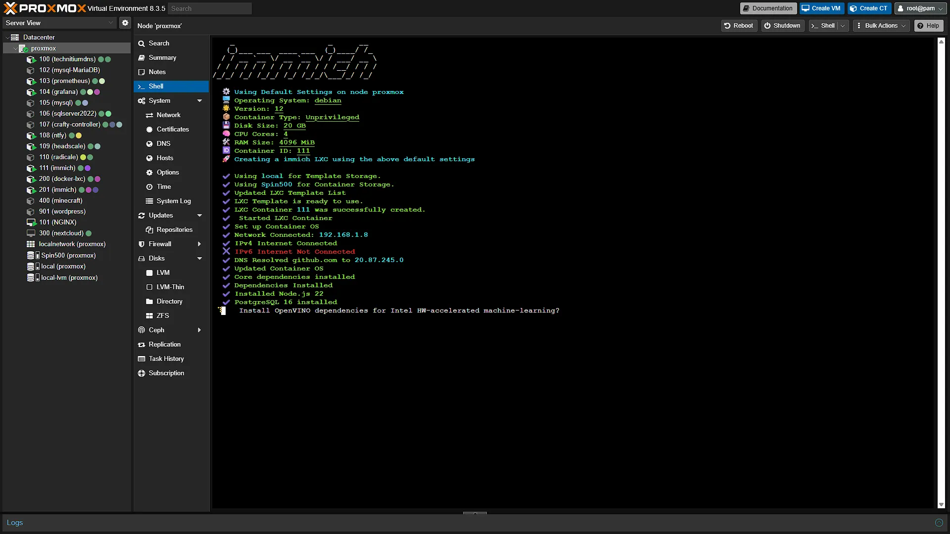Install Immich LXC - 7 - Oncifmr Hardware Accellerated Machine Learning