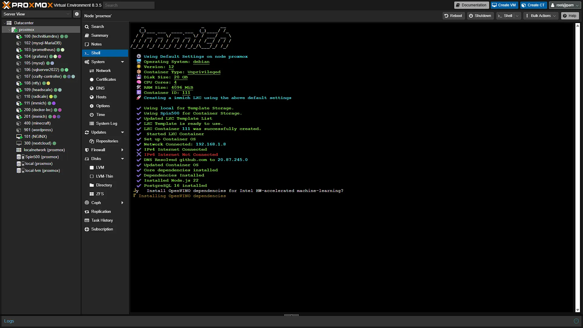 Install Immich LXC - 8 - Install HWML