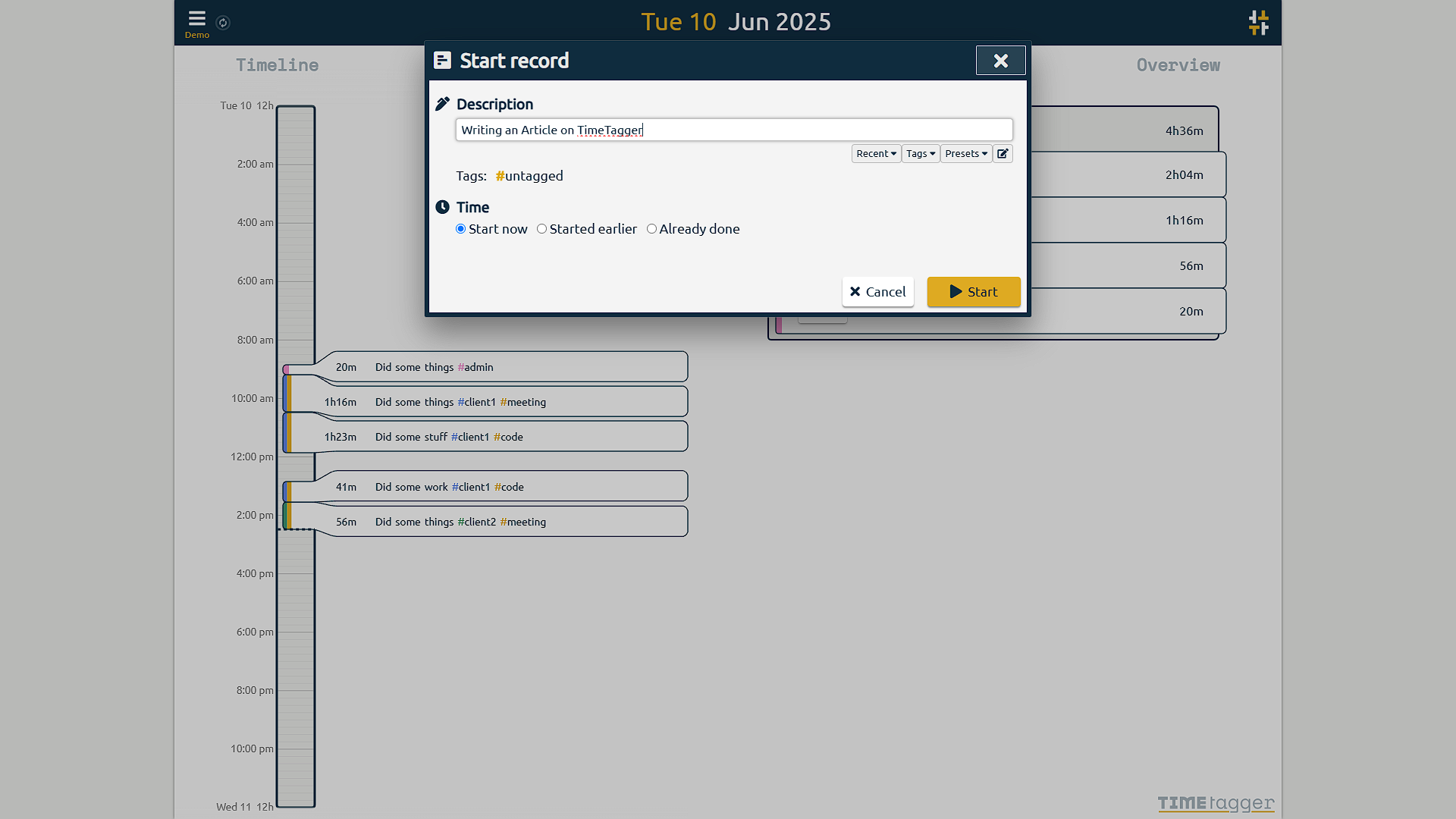 TimeTagger - Edit Time Entry